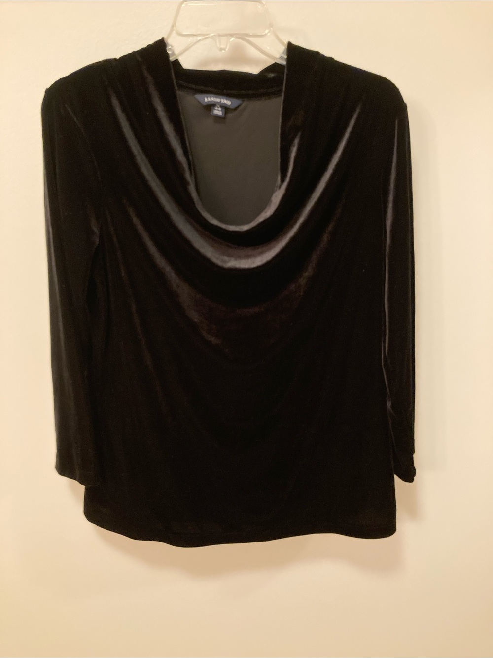 Lands' End Black Velvet Cowl-Neck Sweater